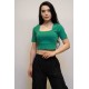 Moda Çizgi Kare Yaka Triko Crop Yeşil