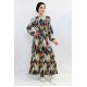 Moda Çizgi Karışık Desen Elbise Mint