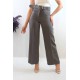 Moda Çizgi Kemerli Pantolon Füme