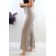 Moda Çizgi Kemerli Pantolon Gri