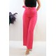 Moda Çizgi Kemerli Pantolon Pembe