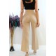 Moda Çizgi Kemerli Pantolon Taş