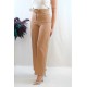 Moda Çizgi Kemerli Pantolon Vizon