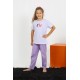 Moda Çizgi Kız Çocuk Kısa Kol Lila Penye Pijama Takım 20432