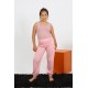 Moda Çizgi Kız Çocuk Sıfır Kol Gül Kurusu Penye Pijama Takım 20433