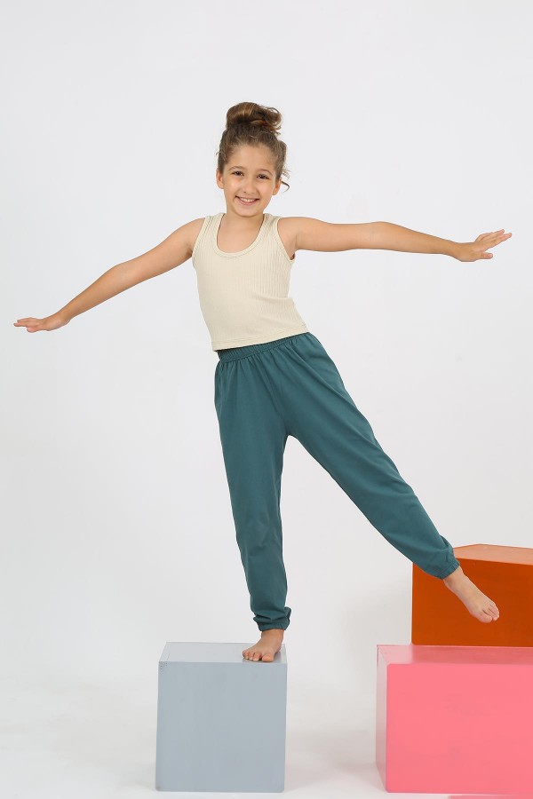 Moda Çizgi Kız Çocuk Sıfır Kol Ten Rengi Penye Pijama Takım 20433