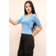 Moda Çizgi Kolları Taşlı Triko Bluz Mavi