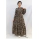 Moda Çizgi Leopar Desenli Elbise