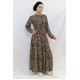 Moda Çizgi Leopar Desenli Elbise