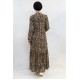 Moda Çizgi Leopar Desenli Elbise