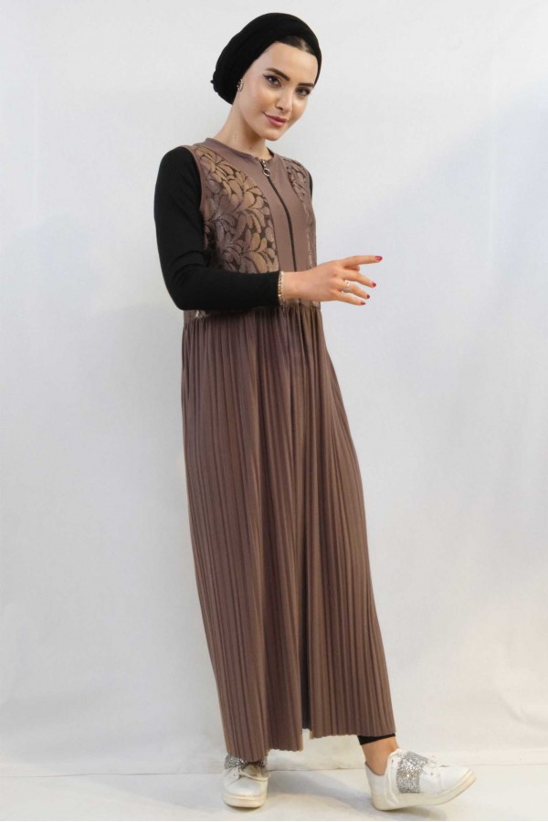 Moda Çizgi Piliseli Yelek Mc714 Vizon