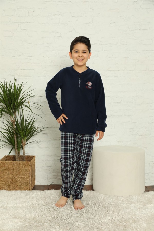 Moda Çizgi Polar Erkek Çocuk Pijama Takımı 4574