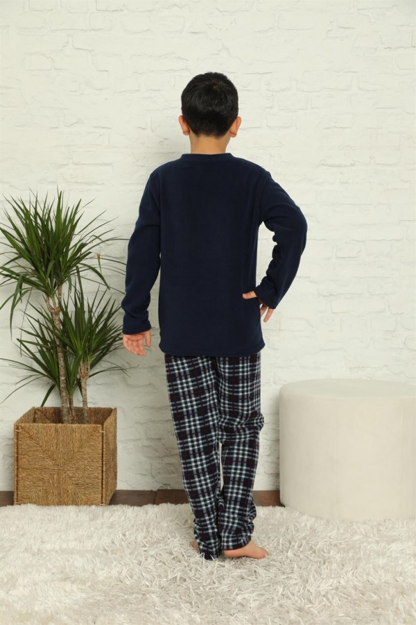 Moda Çizgi Polar Erkek Çocuk Pijama Takımı 4574