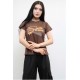 Moda Çizgi Shine Baskılı Tshirt Kahve