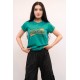 Moda Çizgi Shine Baskılı Tshirt Yeşil