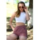 Moda Çizgi Şort Crop Bordo Takım 26550