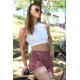 Moda Çizgi Şort Crop Bordo Takım 26550
