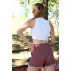 Moda Çizgi Şort Crop Bordo Takım 26550