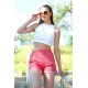 Moda Çizgi Şort Crop Kırmızı Takım 26550