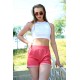 Moda Çizgi Şort Crop Kırmızı Takım 26550