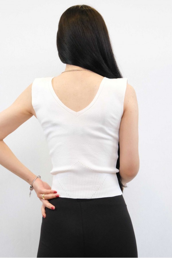 Moda Çizgi Süveter Model Triko Bluz Beyaz