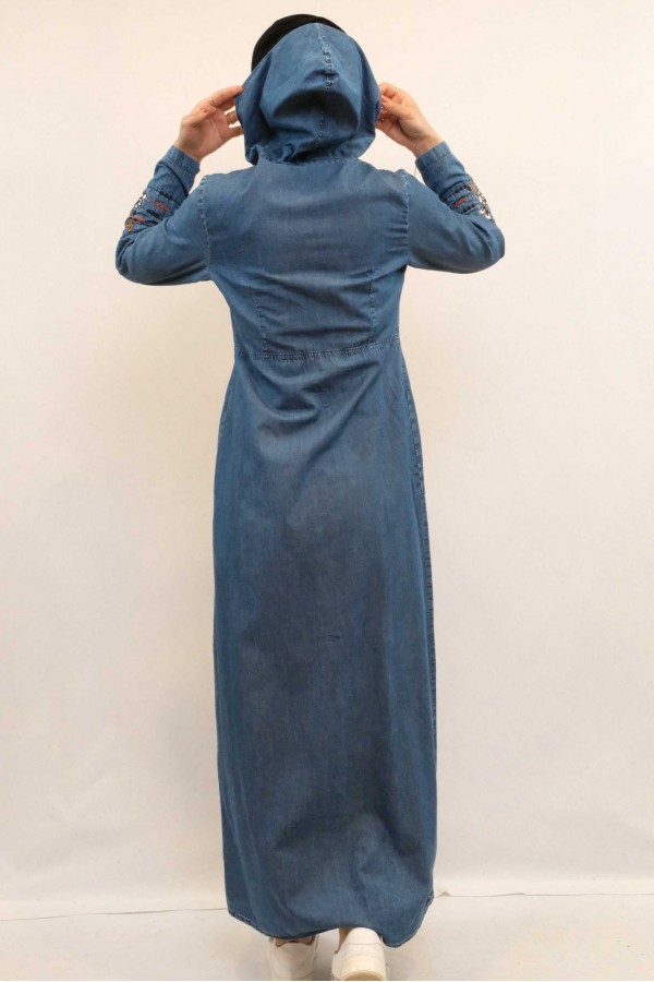 Moda Çizgi Taş ve Nakış İşlemeli Kot Kap
