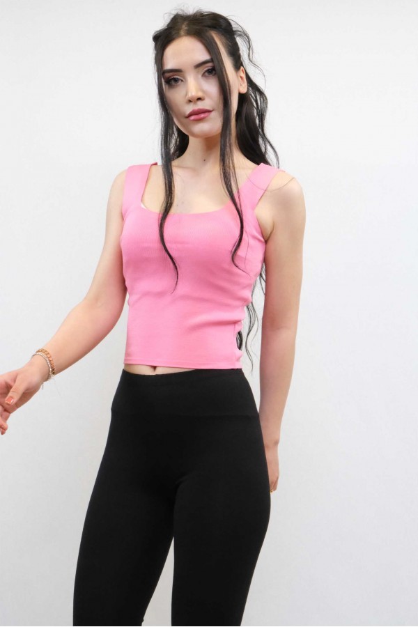 Moda Çizgi Triko Atlet Pembe