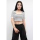 Moda Çizgi Triko Crop Çizgili  Beyaz