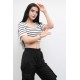 Moda Çizgi Triko Crop Çizgili  Beyaz