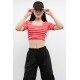 Moda Çizgi Triko Crop Çizgili Kırmızı