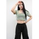 Moda Çizgi Triko Crop Çizgili Mint