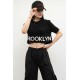 Moda Çizgi Triko Crop Siyah