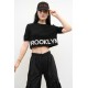 Moda Çizgi Triko Crop Siyah