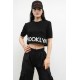 Moda Çizgi Triko Crop Siyah