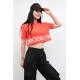 Moda Çizgi Triko Crop Turuncu