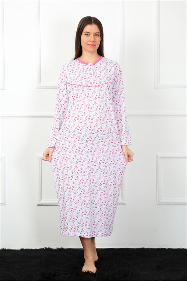 Moda Çizgi Uzun Kol Kırmızı Anne Gecelik 1360