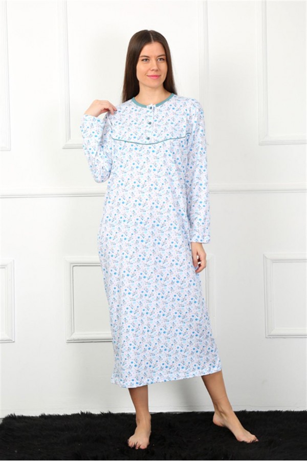 Moda Çizgi Uzun Kol Mavi Anne Gecelik 1360