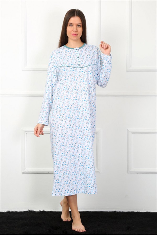 Moda Çizgi Uzun Kol Mavi Anne Gecelik 1360