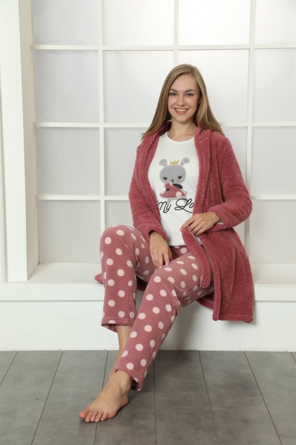 moda çizgi Welsoft Polar Kadın 3'lü Pijama Takımı 808023