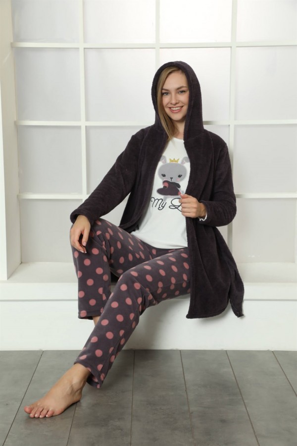 moda çizgi Welsoft Polar Kadın 3'lü Pijama Takımı 808024