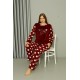 Moda Çizgi Welsoft Polar Kadın Büyük Beden Bordo Pijama Takımı 808042