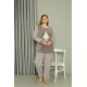 Moda Çizgi Welsoft Polar Kadın Büyük Beden Gri Pijama Takımı 808048