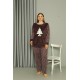 Moda Çizgi Welsoft Polar Kadın Büyük Beden Mürdüm Pijama Takımı 808048