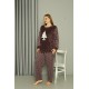 Moda Çizgi Welsoft Polar Kadın Büyük Beden Mürdüm Pijama Takımı 808048