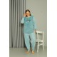Moda Çizgi Welsoft Polar Kadın Büyük Beden Su Yeşili Pijama Takımı 808046