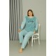 Moda Çizgi Welsoft Polar Kadın Büyük Beden Su Yeşili Pijama Takımı 808046