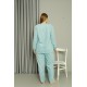Moda Çizgi Welsoft Polar Kadın Büyük Beden Su Yeşili Pijama Takımı 808046