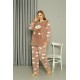 Moda Çizgi Welsoft Polar Kadın Büyük Beden Sütlü Kahve Pijama Takımı 808044