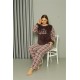 Moda Çizgi Welsoft Polar Kadın Büyük Beden Vizon Pijama Takımı 808040