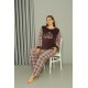 Moda Çizgi Welsoft Polar Kadın Büyük Beden Vizon Pijama Takımı 808040